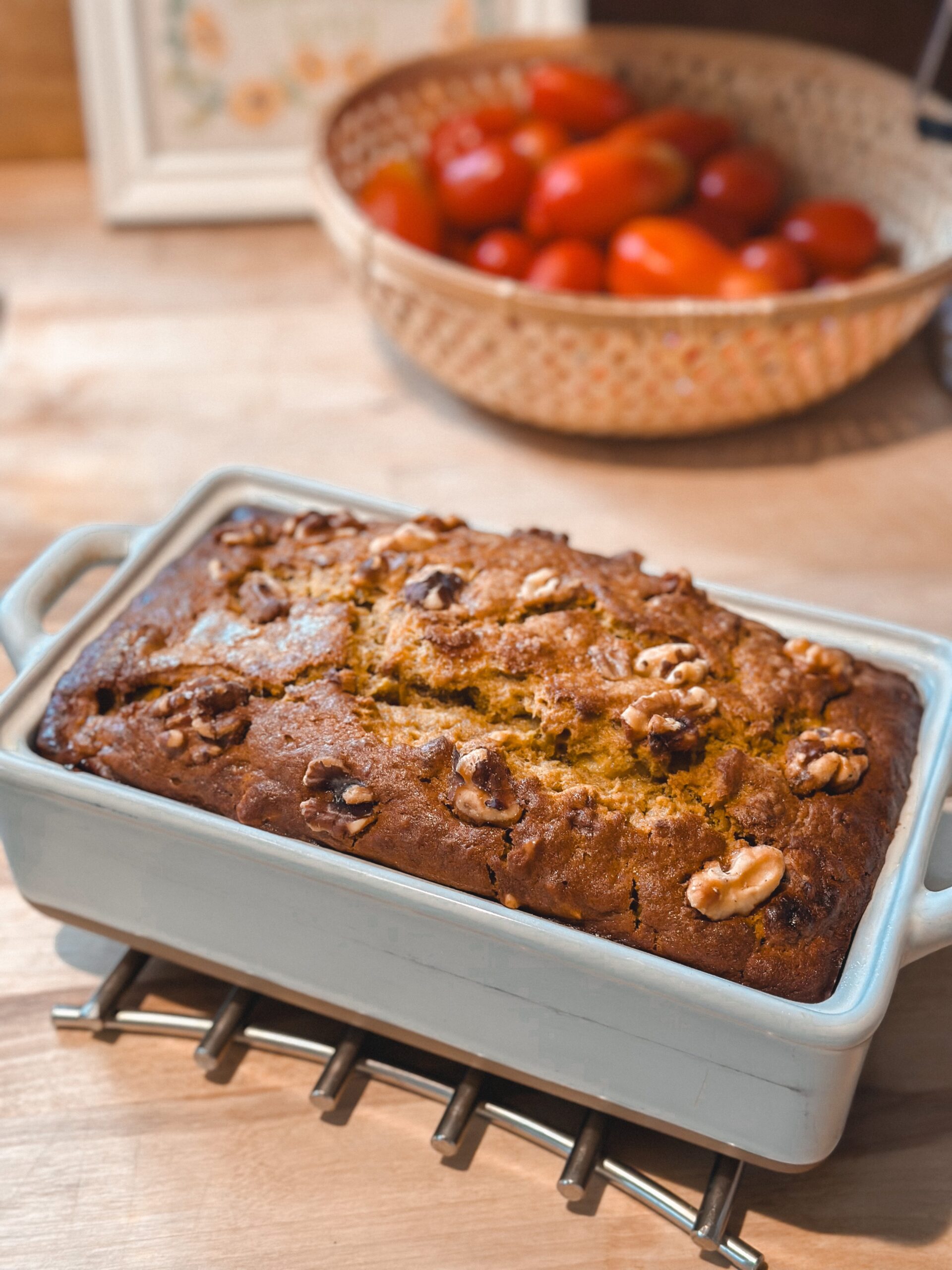 Pumpkin Banana bread in a dish.
