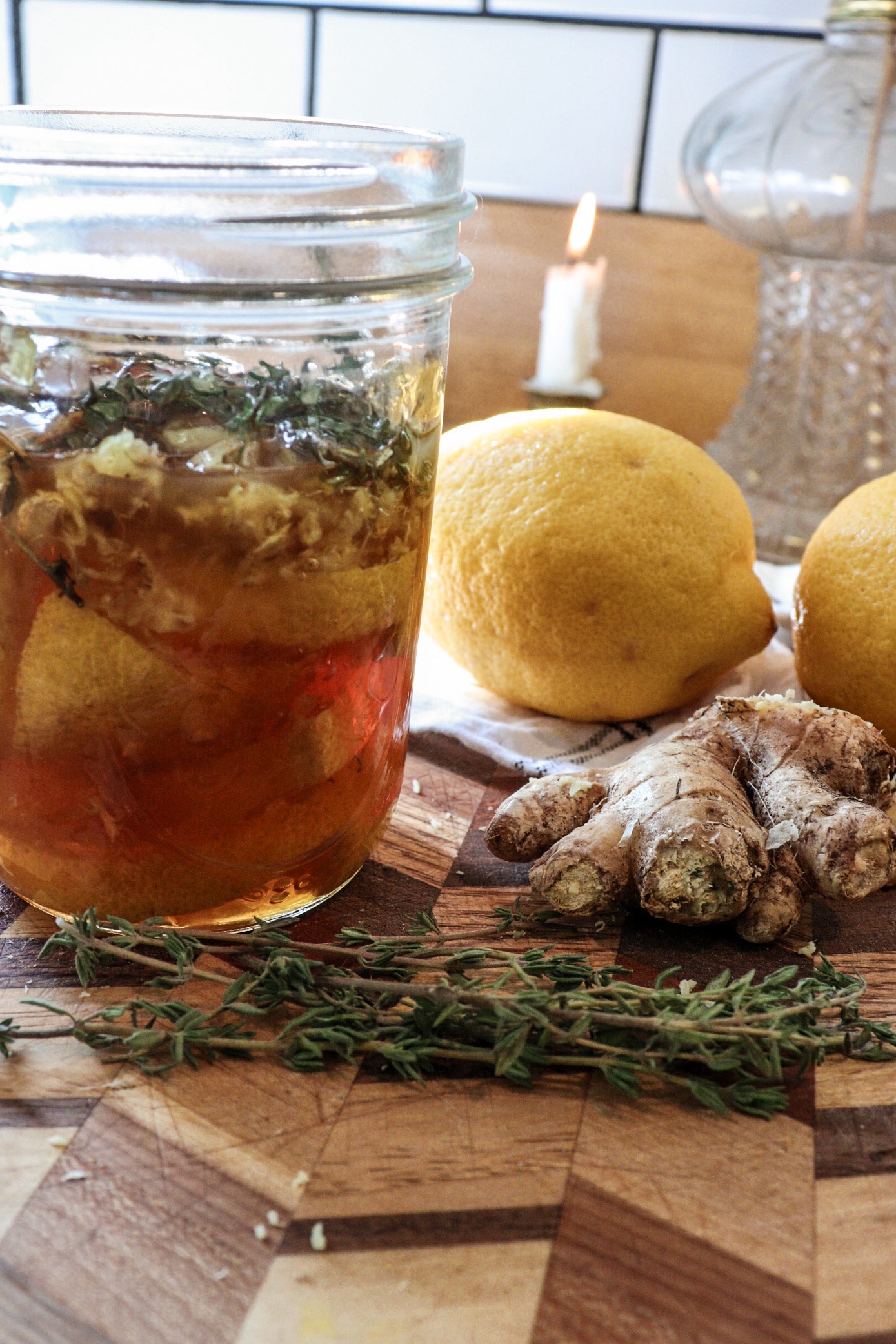 Making Honey, Lemon, Thyme, Ginger Cough Syrup