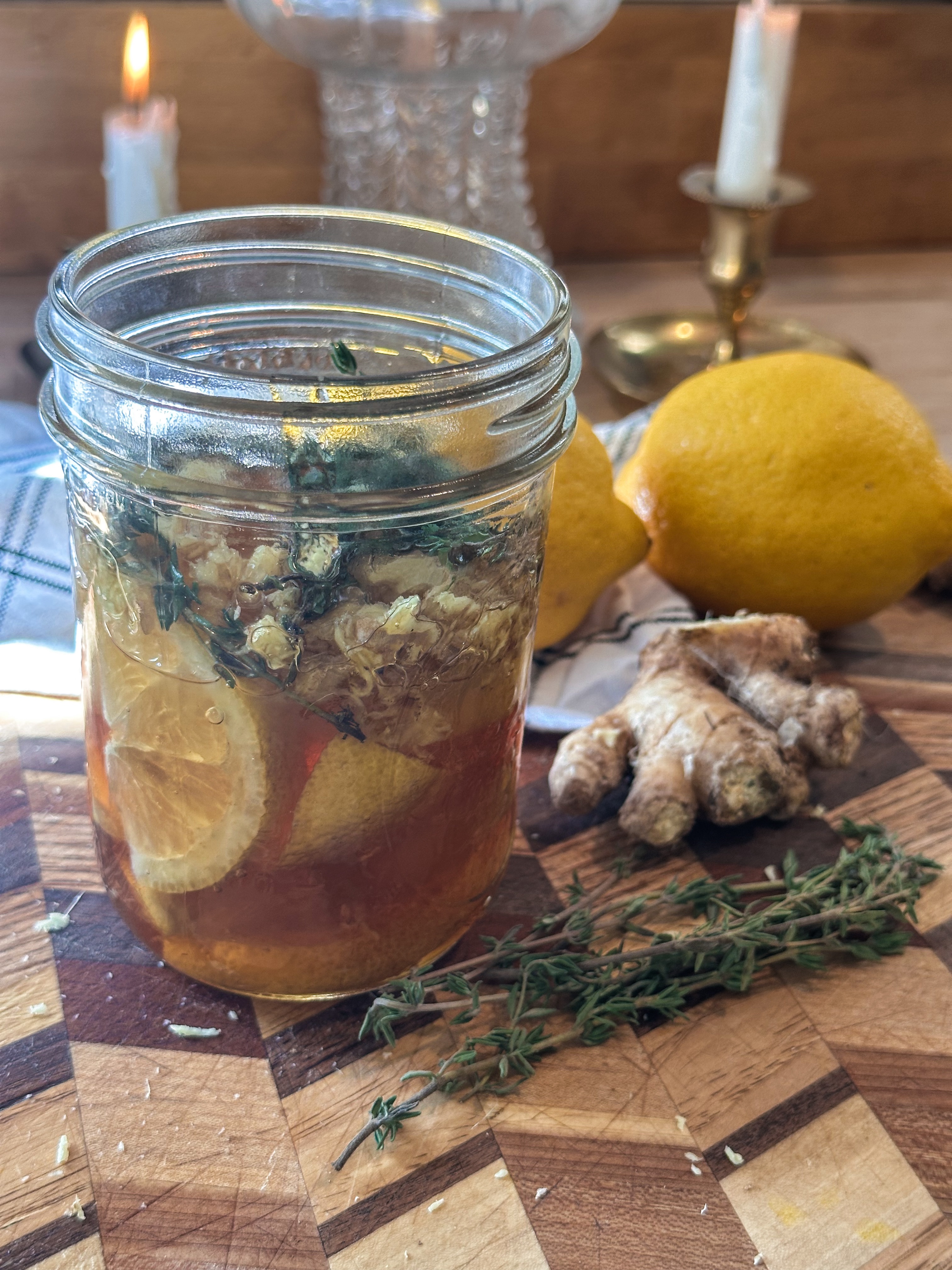 Making Honey, Lemon, Thyme, Ginger Cough Syrup 
