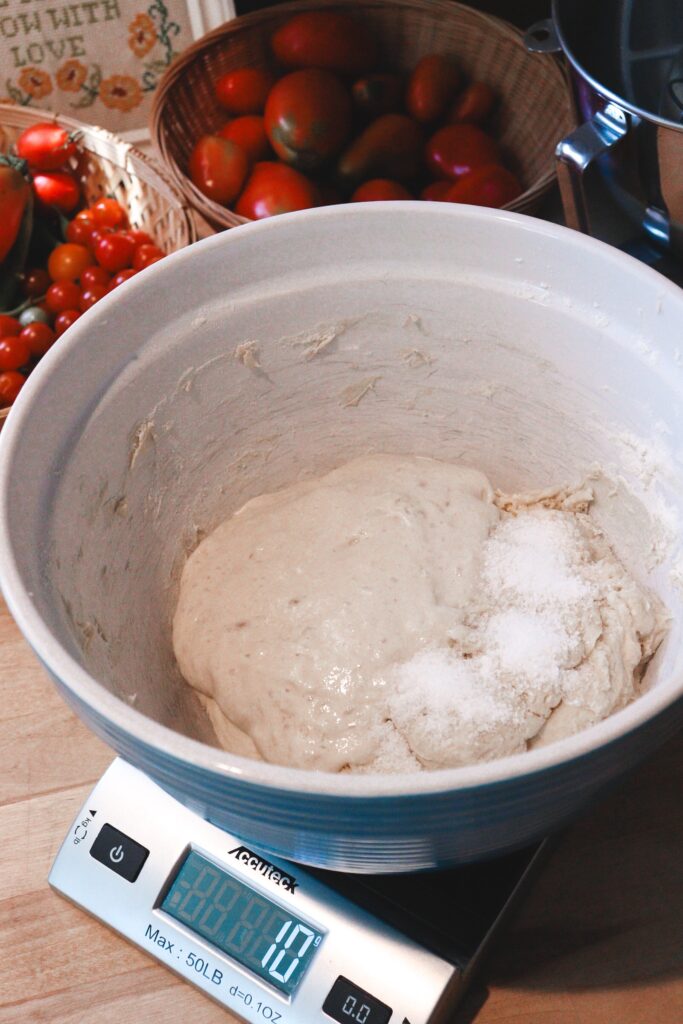 Making sourdough bread.