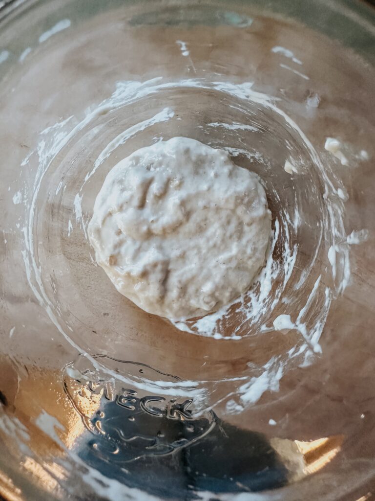 Rehydrating sourdough starter.