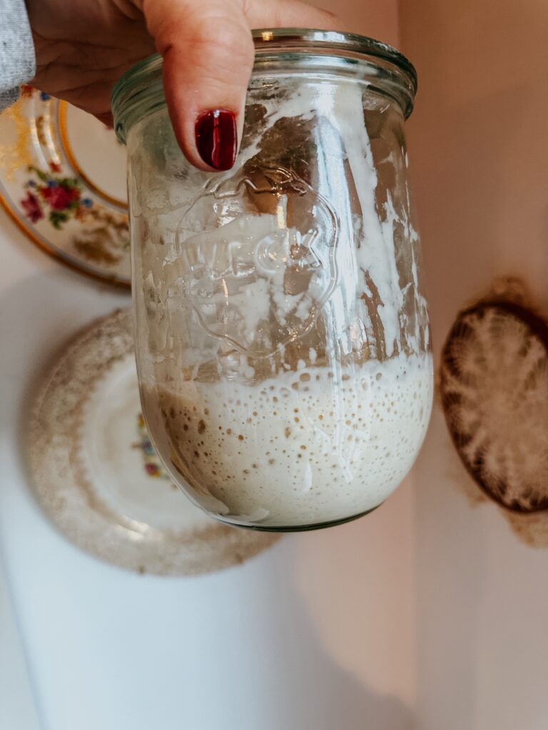 Rehydrating sourdough starter.